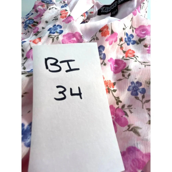 Trixxi Girl Romper Pink Multicolored Floral Lined Button Back Elastic Waist Bow - Picture 7 of 7